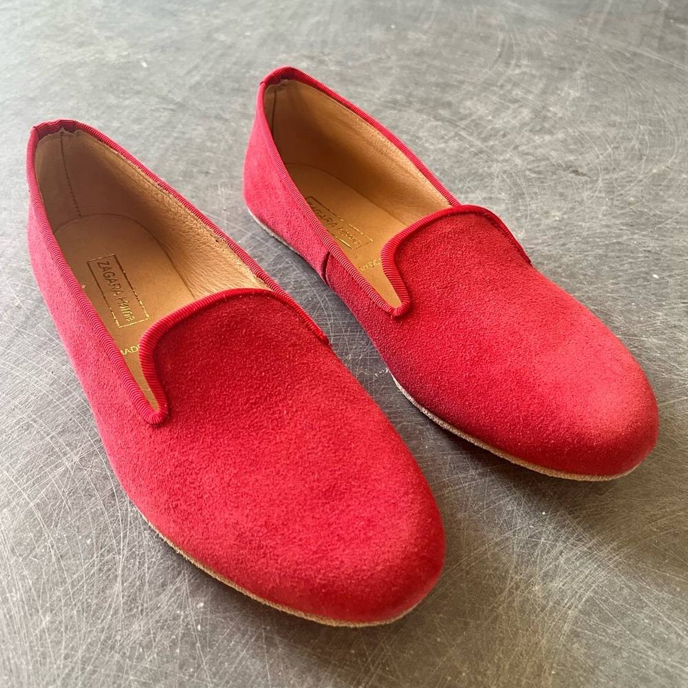 Red suede house loafers